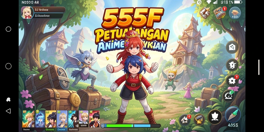 Tangkapan layar gameplay 555F menampilkan aksi seru dan karakter anime yang menarik.