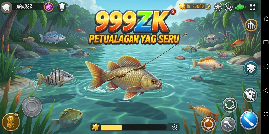 Tampilan gameplay 999ZK yang menunjukkan aksi memancing yang mendebarkan.