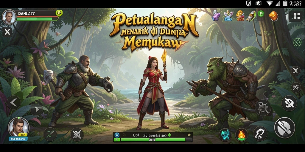 Tampilan gameplay DAHLIA77 dengan grafis menawan dan petualangan seru.