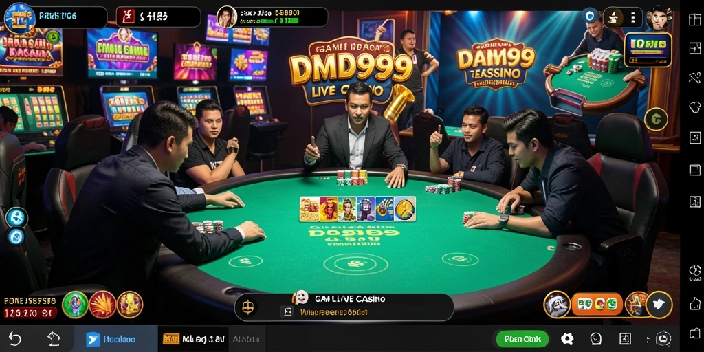 Screenshot DMD999 menampilkan dealer live yang interaktif dalam permainan kasino.