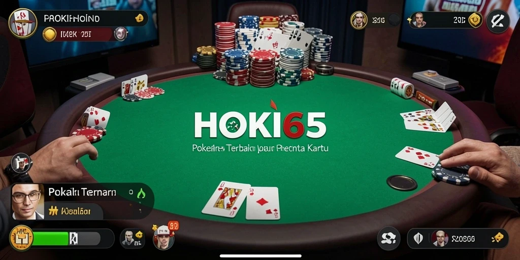 Screenshot gameplay HOKI65 dengan tampilan meja poker yang menarik.