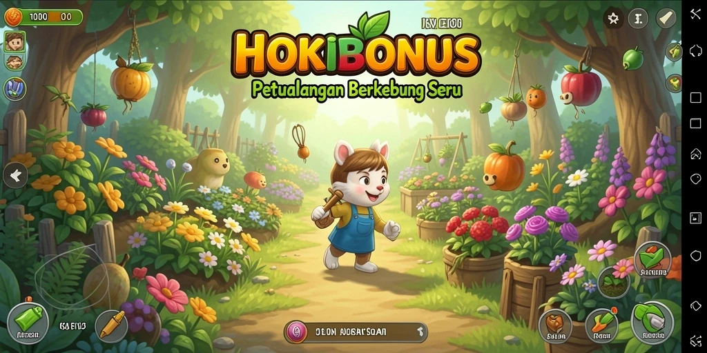 Tangkapan layar utama HOKIBONUS dengan gameplay berkebun yang seru.