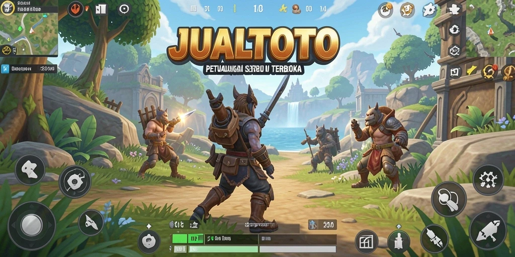 Screenshot gameplay JUALTOTO yang menampilkan eksplorasi dunia terbuka.