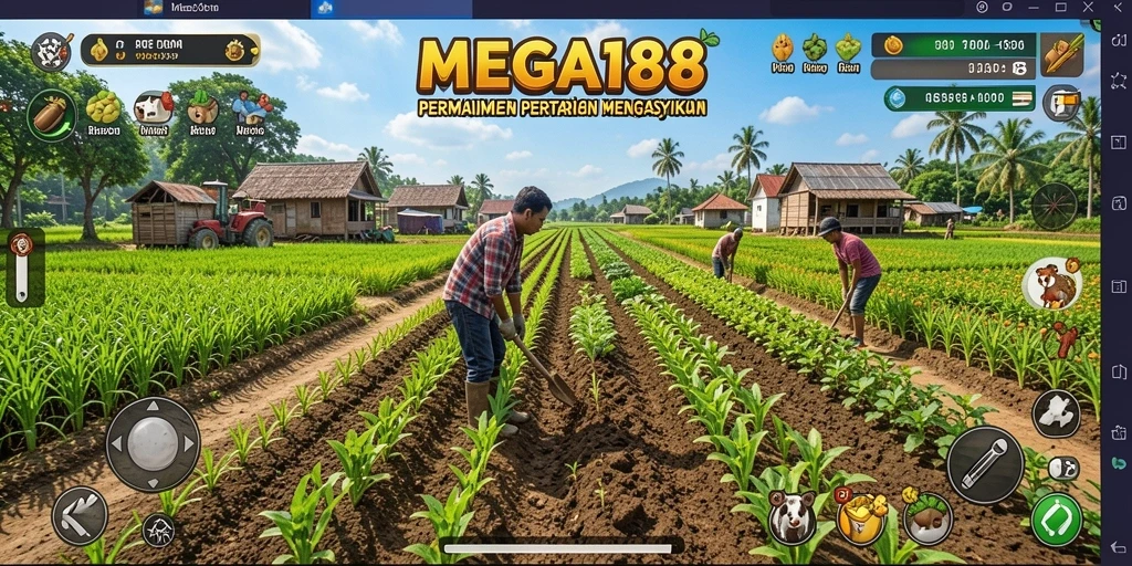 Tangkapan layar gameplay MEGA188 yang menampilkan aktivitas pertanian seru.