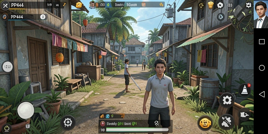 Tangkapan layar menunjukkan karakter dalam gameplay simulasi yang interaktif.