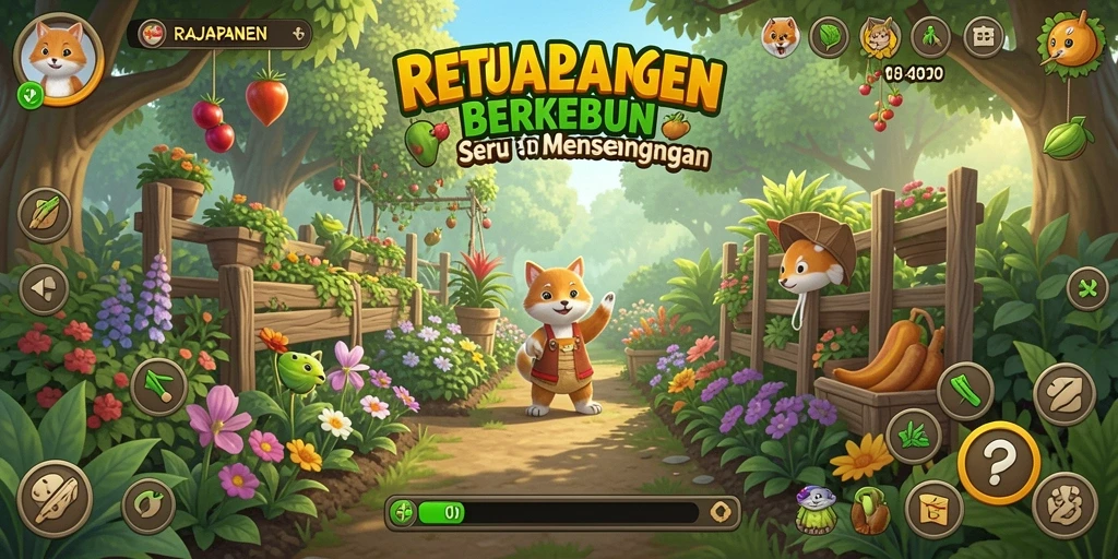 Tampilan gameplay RAJAPANEN yang menakjubkan dengan berbagai tanaman.