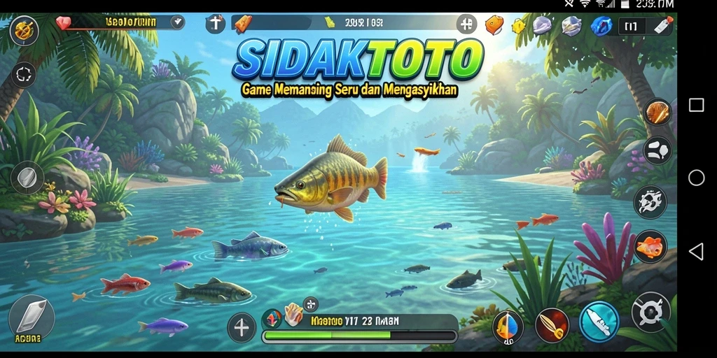 Screenshot gameplay SIDAKTOTO menampilkan aksi memancing yang menarik.